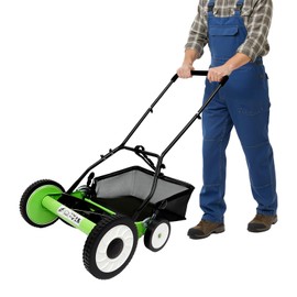 16 Inch Manual Push Reel Lawn Mower with Adjustable Mowing Height, 5 Blades and Collection Bag, Push Lawn Sweeper Grass Catcher Outdoor Power Tools for Picking up Leaves,Grass and Debris on Lawns