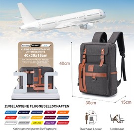 SUCIKORIO 40x30x15cm Travel Backpack Underseat Cabin Bag Luggage British Airways Wizzair Waterproof Oxford Travel Rucksack Cabin Size for Plane Hand Luggage with 15.6 Inch Laptop Compartment, Brown
