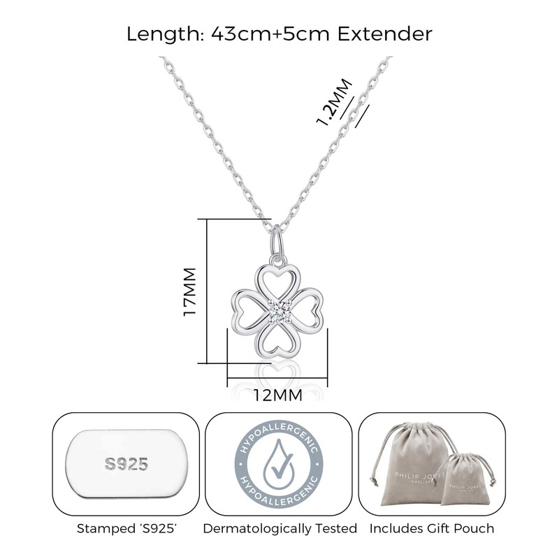 Philip Jones Sterling Silver Clover Necklace Created with Zircondia® Crystals