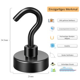 Neosmuk Black Magnetic Hook, 1 kg + Extra Strong Magnetic Hook for Grill, Strong Neodymium Magnetic Hooks for Gadgets, Large Magnetic Holder for Kitchen, Small Strong Hook Magnetic (Pack of 4)