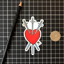 Three of Swords Tarot Sticker Handmade Die Cut Laminated Glossy Water Fade Proof