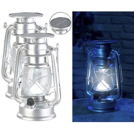 Lunartec Storm Lantern LED Solar: Set of 2 Dimmable High-Power Solar LED Storm Lamps, 200 lm, 3 W, Silver (Outdoor Lamp Solar, Solar Petroleum Lanterns)