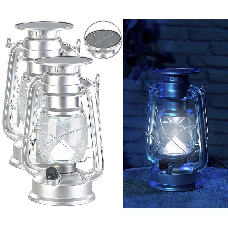 Lunartec Storm Lantern LED Solar: Set of 2 Dimmable High-Power
