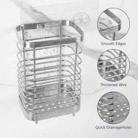 Wall Mount Toothbrush Holder for Bathroom, Stainless Steel Rustproof Toothbrush and Toothpaste Holder Organizer, Electric Toothbrush Holder Self Adhesive Wallmount/Countertop Organizer(Silver)