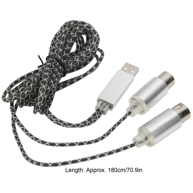 70.9in MIDI Cable to USB IN-OUT Converter Cable with Indicator