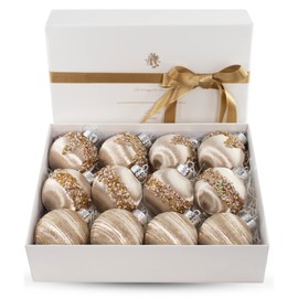 12 Pcs Satin Christmas Balls, Silk Christmas Tree Hanging Ornaments, Christma Luxury Home Decorations for Xmas Tree Wreath Garland Holiday Wedding Party Decoration (Champagne)