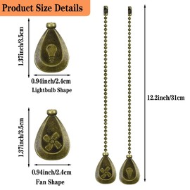 SUR-CIEL 4PCS Ceiling Fan Pull Chain, Fan Pull Chain Extensions, Ceiling Fan Pull Chain Extender, Fan Pulls Chain Set, Pull Chains for Ceiling Fan and Lights, Brass