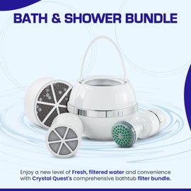 Crystal Quest Bath Ball, Shower & Replacement Filter Cartridges - Filter To Reduce Contaminants - Effortless & Quick Installation | Bundle pack - White