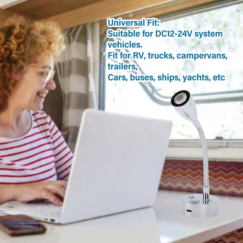 DC12‑24V LED RV Bedside Lamp High Brightness Aluminium Alloy Gooseneck