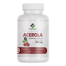 Acerola Extract 500 mg 60 Capsules - Pure Natural Vitamin C for Immunity