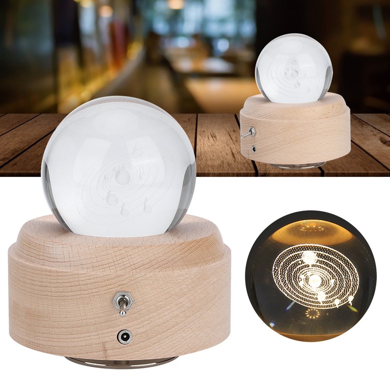 Solar System Pattern Crystal Ball Rotating Music Box USB Charging