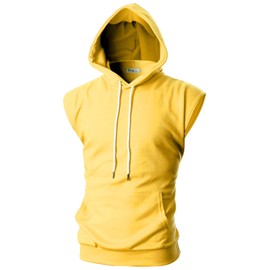 Ohoo Men's Workout Hooded Tank Tops Muscle Cut Off Sleeveless Gym Hoodies / DCF014-CUSTARDYELLOW-M