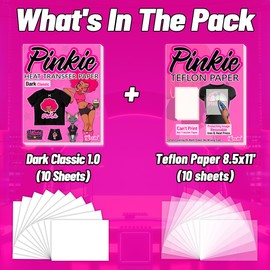 Lovein-Pinkie Heat Transfer Paper for Dark Fabric, Iron on Transfer Paper for Inkjet Printer & Teflon Sheets for Heat Press Machine (Mix Pack, 20 Sheets, 8.5x11'')