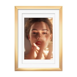 Egofine 5x7 Aluminum Picture Frame Display with Mats for 3.5x5/4x6 or 5x7 without Mat, Metal Picture Frame Covered by Plexiglass for Tabletop and Wall Mounting, 1 Pack, Gold