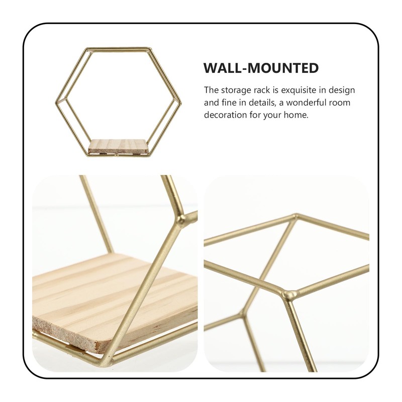 STOBAZA 2 Pack Hexagonal Wall Mounted Gold Shelves Wall Decor