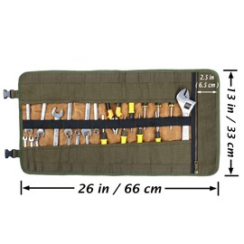 Tool Roll Bags, Portable Tool Roll with Buckle & Carry Handle, Robust 16 oz Waxed Canvas, Tool Organiser with 23 Compartments (Khaki), Tool Bag Roll Bag for Hammers Chisel