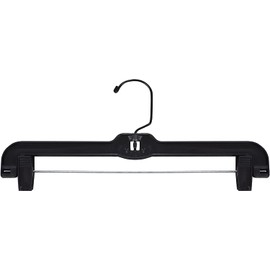 NAHANCO 14” Heavy Weight Plastic Skirt/Pant Hangers with Black Hook and Black Plastic Clips, Pack of 25