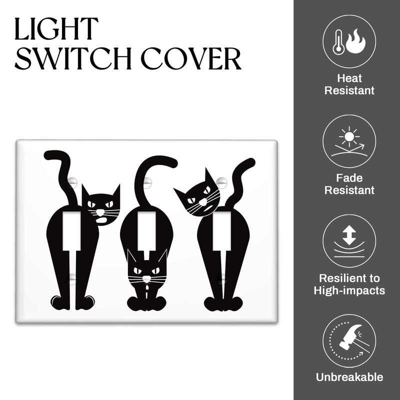Funny Cat Black Light Switch Cover Decorative 3 Gang Wall