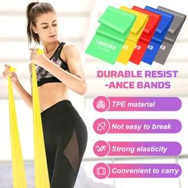Resistance Bands Set, 1.5 M Exercise Bands with 5 Resistance Levels, Long Stretch Bands for Men & Women, Workout Resistance Bands for Yoga Gym Pilates Fitness Strength Training Muscle Building