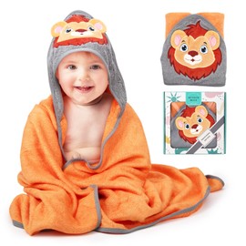 Munich Blue Toalla con capucha de león para bebé, niño pequeño y bebé, toalla de baño grande, suave y unisex, perfecta para playa y piscina, 35 x 35 pulgadas
