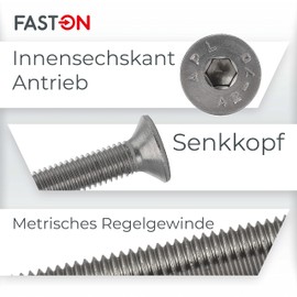 Countersunk Screws M10 x 30 Stainless Steel (Pack of 10) Hexagon Socket Stainless Steel Screws DIN 7991 FASTON®