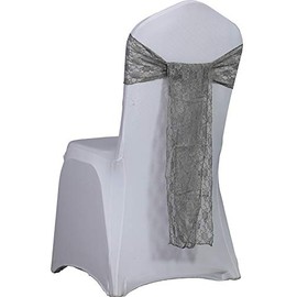 VDS Lace Chair Sashes Chair Cover Back Tie Floral Raschel Vintage Bows Ribbon for Wedding Birthday Graduation Engagement Event Party Banquet Venue Hotel Chair Decoration (50 Pieces) - Silver Grey