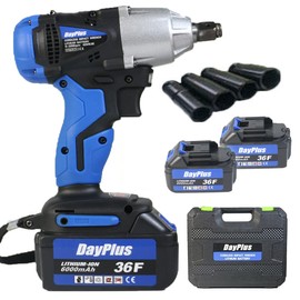 18V Cordless Impact Wrench Gun with 2Pcs 6.0Ah Lithium-Ion Batteries, 420Nm Max Torque& 14mm, 17mm, 19mm, 22mm Socket Set, 1/2 Inch Square Drive Powered Wrench w/Carry Case