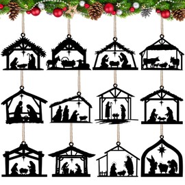 Datanly 12 Pcs Christmas Metal Nativity Scene Ornaments Christian Religious The Birth of Jesus Xmas Tree Hanging Ornament Metal Christmas Decoration for Xmas Tree Religious Gift Holiday Decor(House)