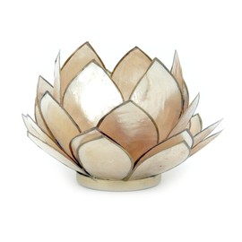 Contrast Smoke Brown Capiz Shell Opening Lotus Flower Bulb Tealight Candle Holder, Tan, One Size