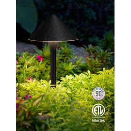 LEONLITE LED Landscape Path Light, 3W 147LM 12-24V AC/DC ETL CRI90+ Wired Outdoor LED Walkway Light, Unique Vintage Golden Edge, Aluminum Construction Low Voltage Pathway Lights IP65 3000K, 4 Pack