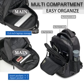 WIRABO Laptop Backpack for Men Travel Backpack Water-Resistant 15.6 Inch Computer Backpack Work Business Black