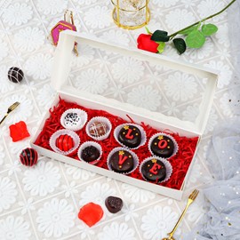 SLShePack 50PCS 12x5x1.5 Inch Cookie Boxes with Window Chocolate Truffle Brownie Packing Bakery Pastry Gift Boxes for Soap,Dount,Browine Cake,Treat Boxes for Party Favors Christmas