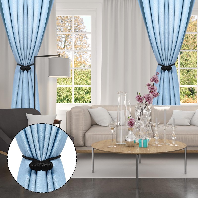 Tifanso Black Magnetic Curtain Tiebacks - 4pcs Curtain Tie Backs