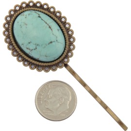 Hair Pin, Turquoise Gemstone Antique Bronze Hair Pin -2.75" (1) +Gift Bag