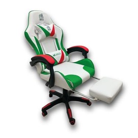Silla Gamer De Escritorio Ergonómica Mexico del Tri FMF Oficial Reposapiés Reclinable Giratoria Altura Ajustable Logos Bordados Color Blanco Material 