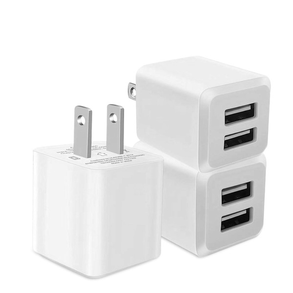 REKNA 3- Pack, USB Wall Charger, Dual Port USB Cube
