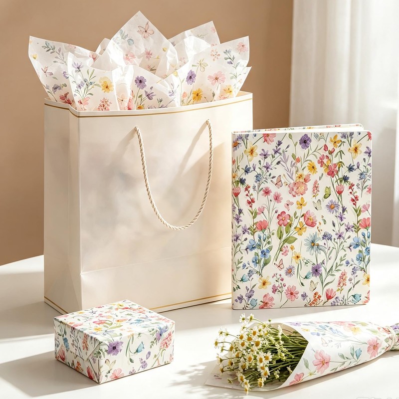 100 Sheets 20x14 Inch Floral Tissue Paper for Bouquets and