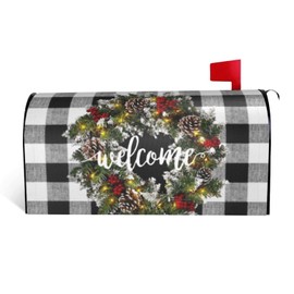 Christmas Mailbox Covers Magnetic Standard Size Winter Welcome Box Wreath Mailbox Cover Magnetic Buffalo Plaid Garden Yard Home Green Decor for Outdoor 21x18 in