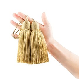 Fenghuangwu 2pcs Tassel Charms Polyester Key Tassels with Loop,DIY Handmade Craft Accessories of Home and Furniture  Decoration (Gold)
