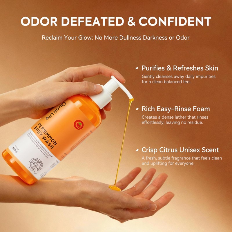 QualiLife Persimmon Body Wash for Old People Smell, Natural Deodorant