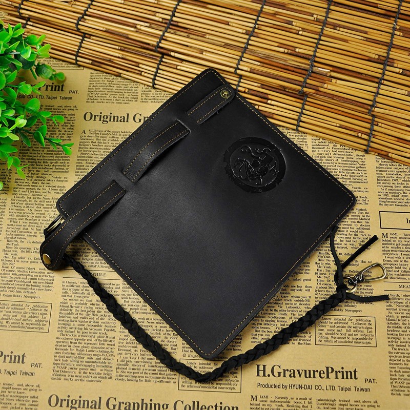 Le'aokuu Men's Genuine Leather Wallet Organiser Double Checkbook Wallet Pattern