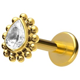 PIERCINGLINE Titanium Labret with Internal Thread | Crystal Drops | Piercing Lip Nose Ear Helix | Choice of Colours and Sizes, Titanium