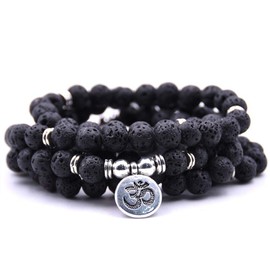 Self-Discovery 108 Natural Beads Mala Yoga Jewellery Meditation Beads Bracelet Necklace with Yoga Symbol Charm, lava stone, Pearl