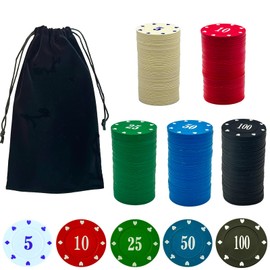 SEETOOOGAMES Casino Poker Chips Denominations - 200pcs Plastic Poker Chips Set with Numbers Decorations for Gambling Blackjack Mahjong Theme Game Night