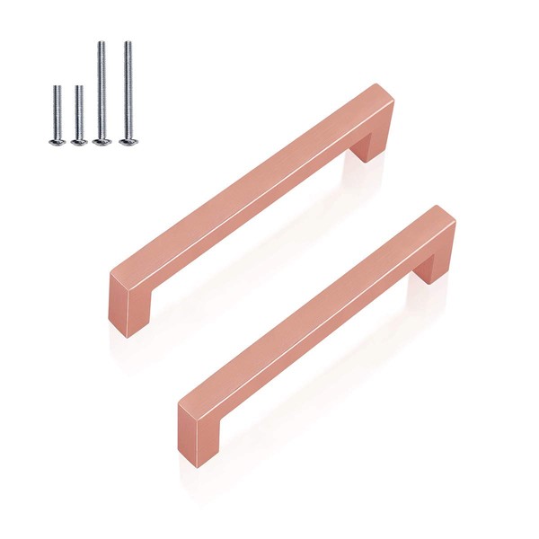 (12 Pack) Square Dresser Pulls Rose Gold Cabinet Handles 4 Inch,Square Bar Cabinet Pull Drawer Handle Stainless Steel Modern Hardware for Kitchen Bathroom,Diameter:12mm(1/2 Inch),Hole Centers:102mm