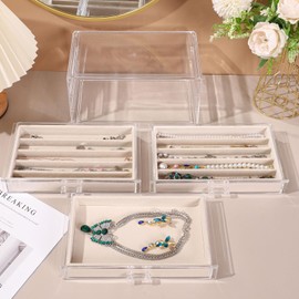 CLUQMEIK Necklace Organizer Box, Tray with Clear Lid, Dustproof Velvet Necklaces Holder Storage Display Case, Necklace Tray Drawer Insert for Pendant Suitable for Women and Girls (Beige)
