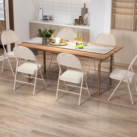POWERSTONE Folding Chairs 6 Pack, Foldable Chair Set with Padded, Handle Hole and Metal Frame Dining Chair Set for Indoor and Outdoor, School, Office and Garden Party (Beige)
