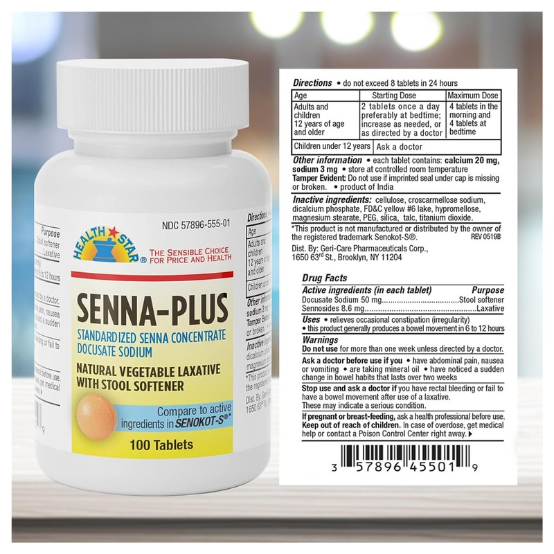 GeriCare Senna Plus Natural Vegetable Laxative with Stool Softener, Docusate