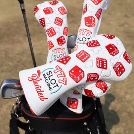 Golf Club Headcovers Lucky Dice Fashion Embroidered Overflow Wood Cover Driver Fairway Wood Utility Hybrid Headcover with Number Tag Putter Cover Magnetic Closure