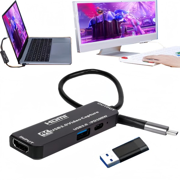 4K HDMI Video Capture Card with USB3.0&100W PD, HDMI to